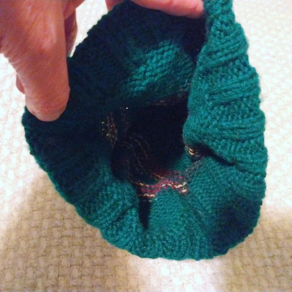 Forest Green Striped Knit Ribbed Pom-Pom Beanie Hat Cap OS Cozycore Cabincore